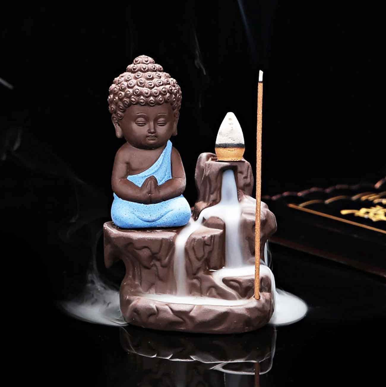 Incense Holder Meditating Monk Buddha .
