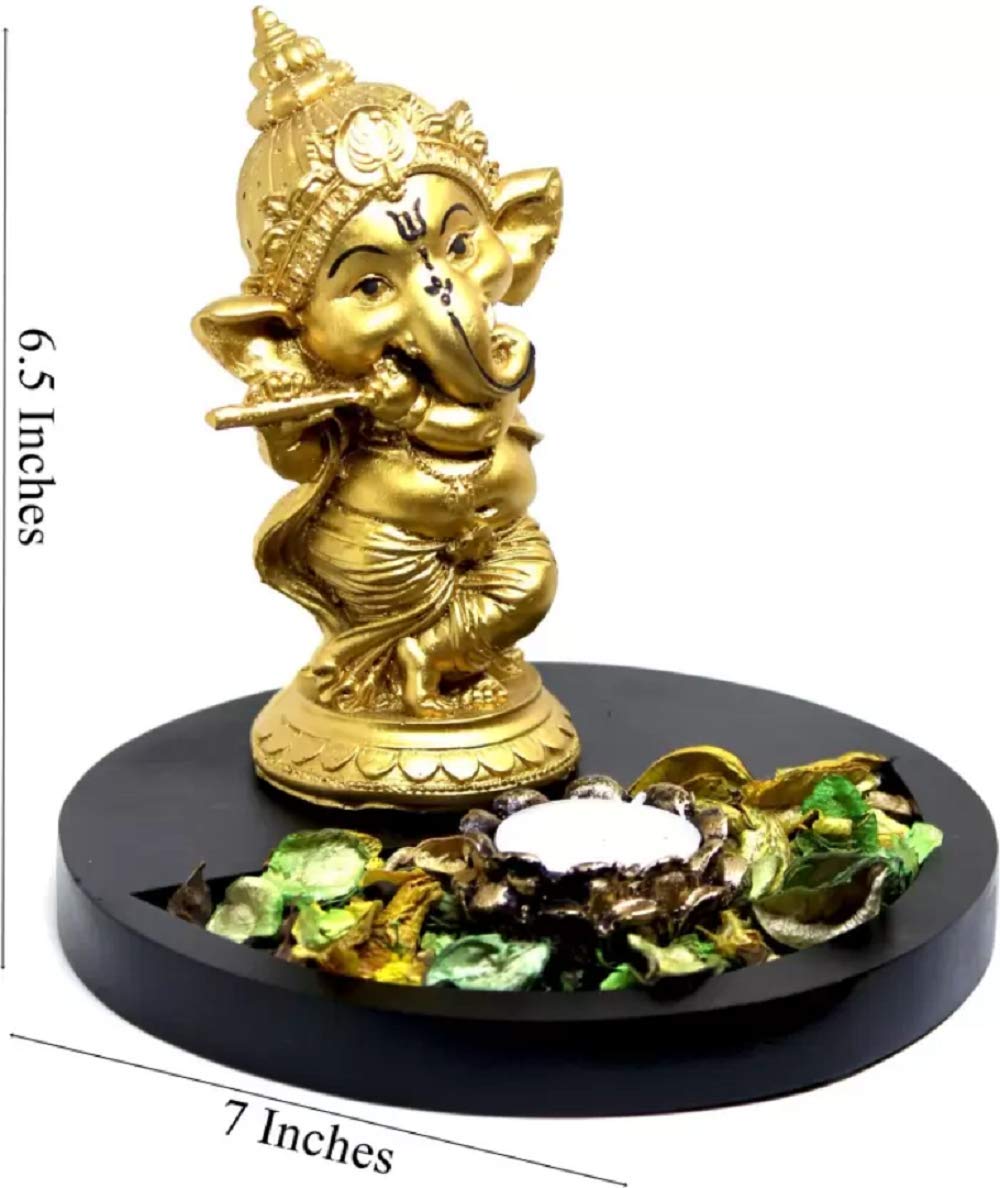 Lord Ganesha Statue with Tealight Holder Wooden Base Decorative Showpiece. - Image 2