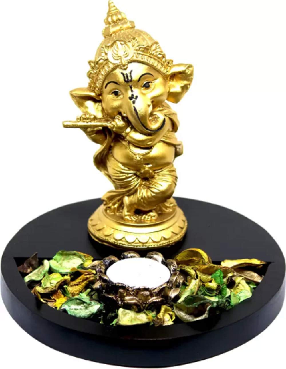 Lord Ganesha Statue with Tealight Holder Wooden Base Decorative Showpiece. - Image 4