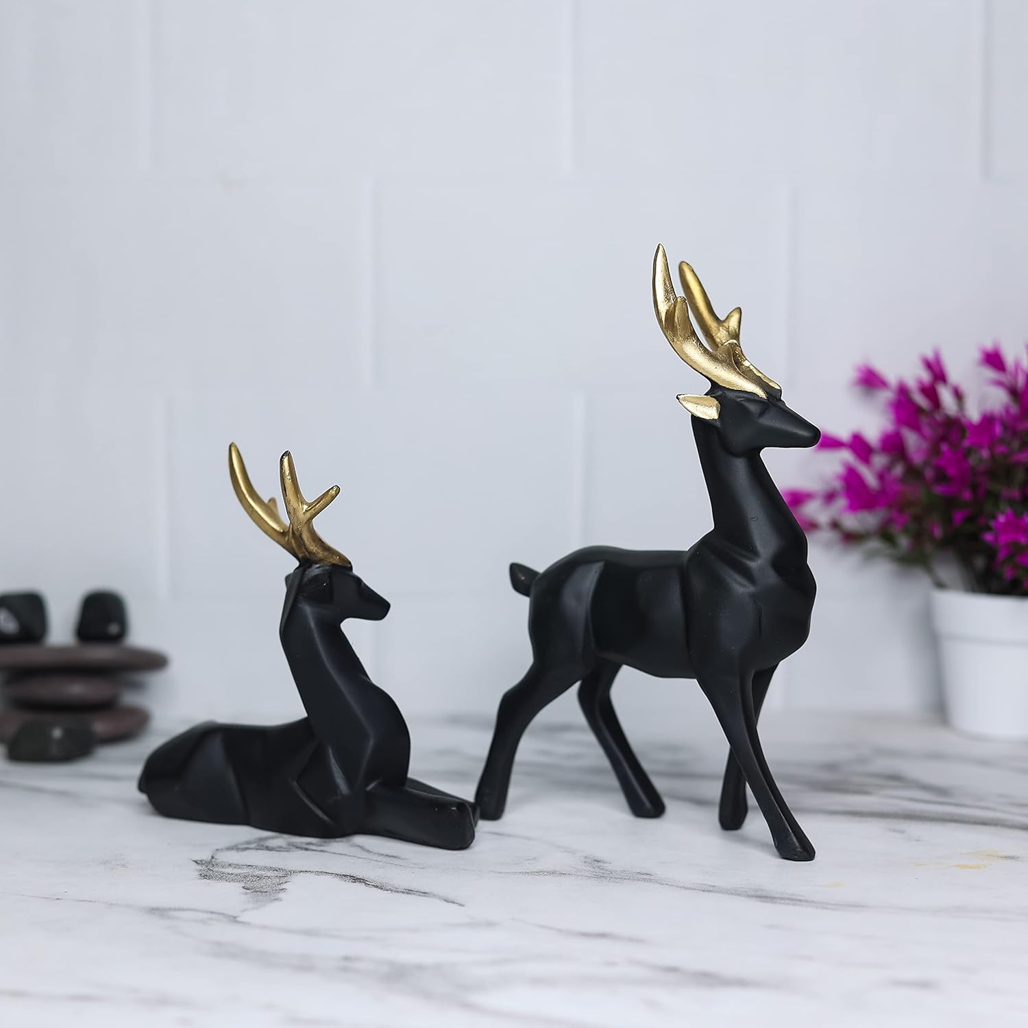 Black Lucky Handicraft Resin Animal Showpiece Deer Set. - Image 4