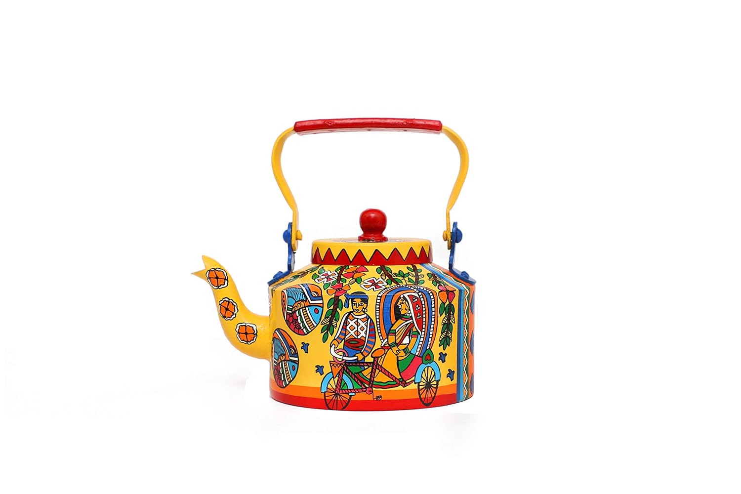 Mug Hand Painted & Hand Designed Colourful Decorative Traditional Village Theme Desi Tea Chai Aluminium Kettle - Image 2