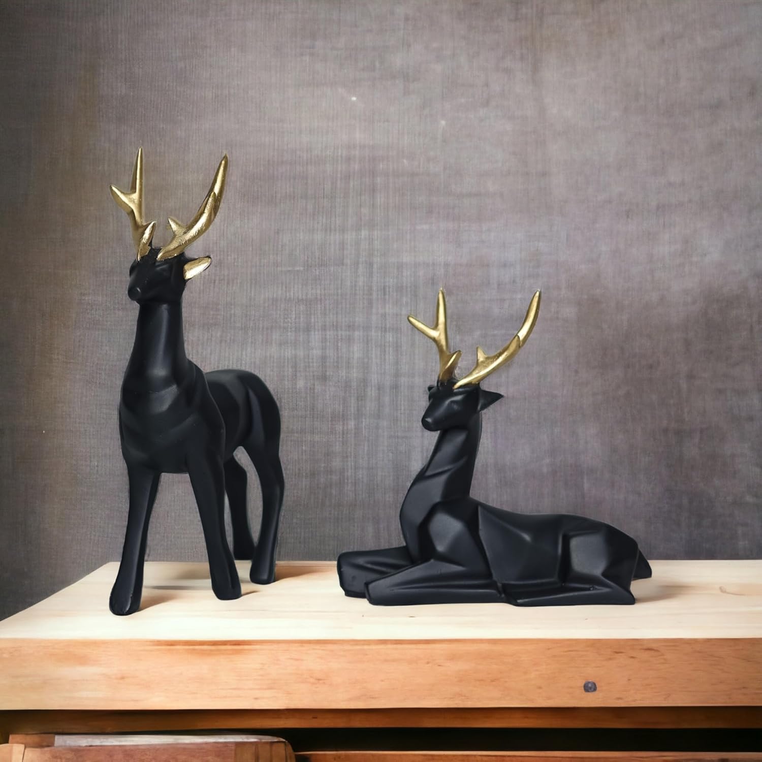 Black Lucky Handicraft Resin Animal Showpiece Deer Set. - Image 4
