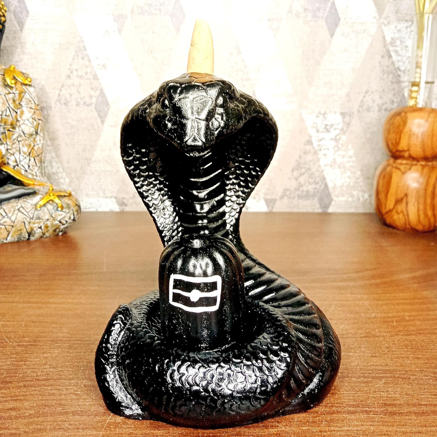 Snake Shiva Smoke Backflow Cone Incense Holder with 10 Incense Cones Showpiece. - Image 4