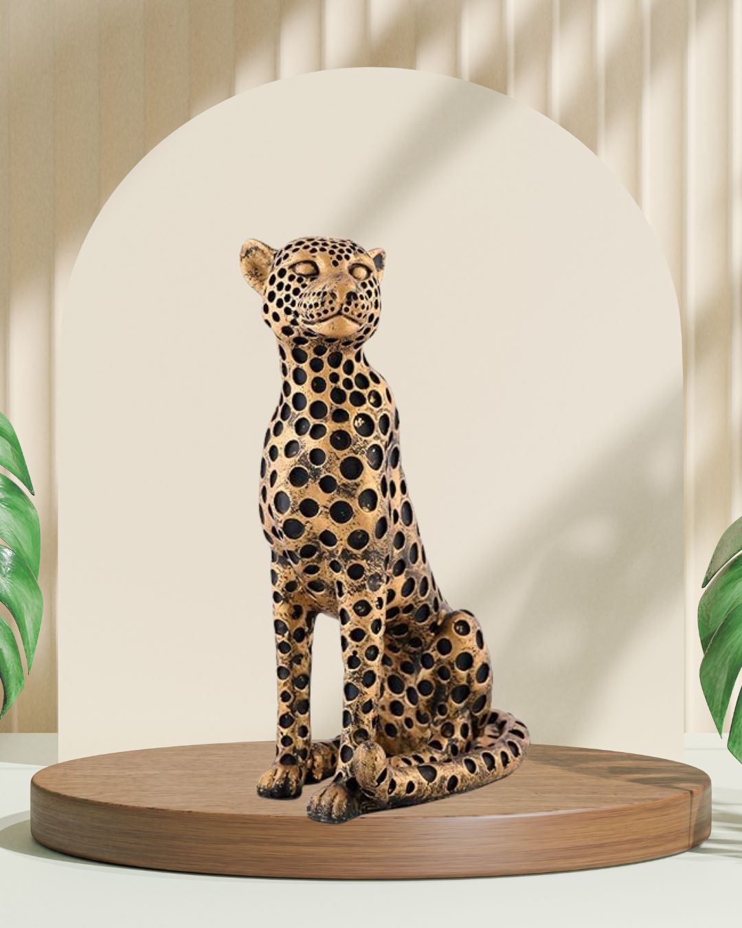 Leopard Sculptures for Home Decor, Golden Resin Leopard Art Decorative Sculpture - Image 3