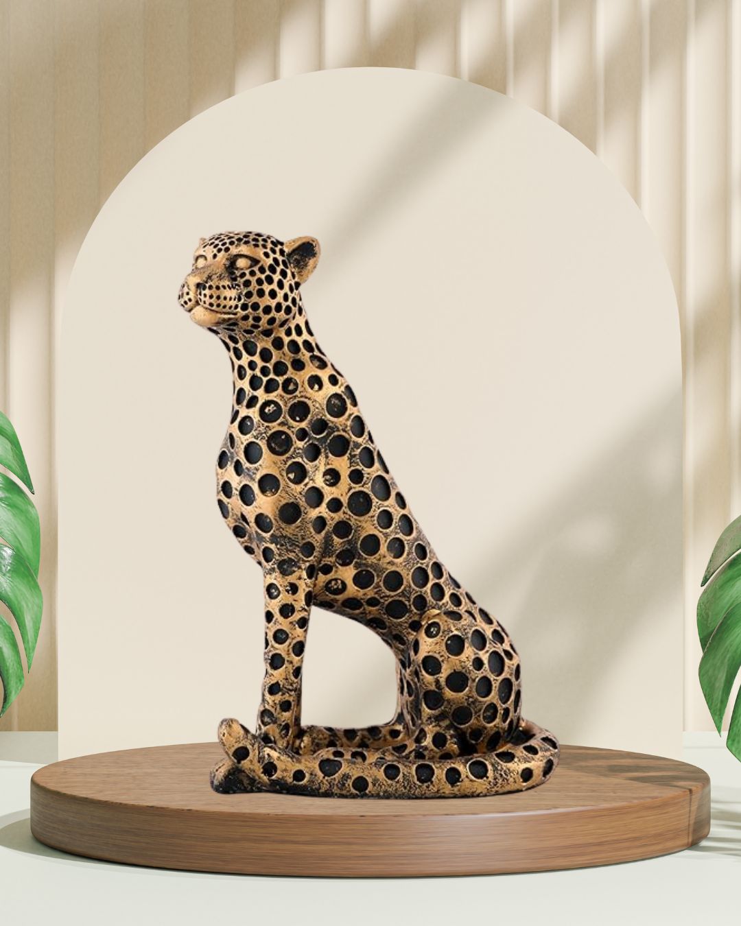Leopard Sculptures for Home Decor, Golden Resin Leopard Art Decorative Sculpture - Image 2
