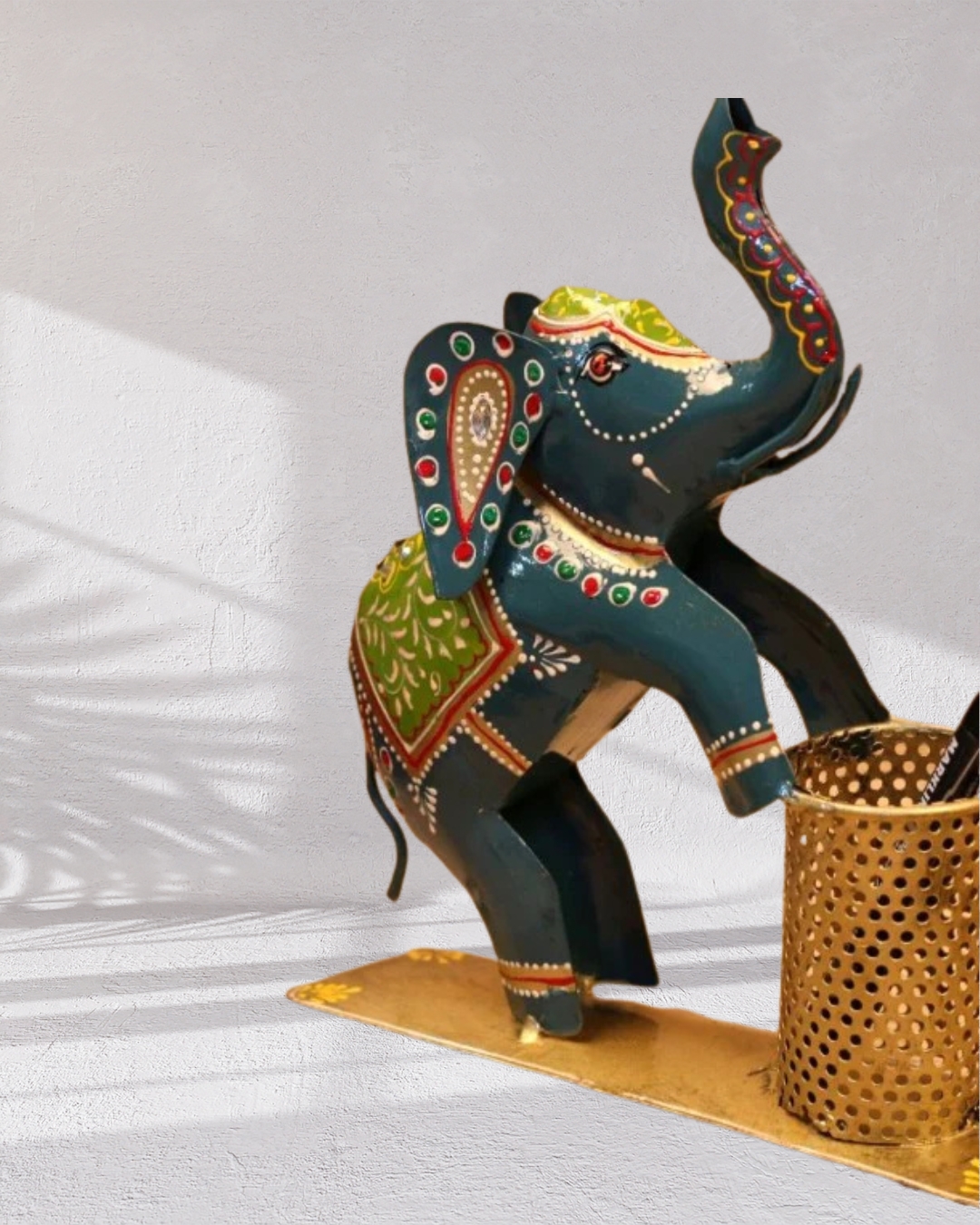 Metal Painted Handicrafted Elephant Pen Stand - Image 4