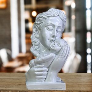 Mother and Child Decorative Statue, White Resin Sculpture.